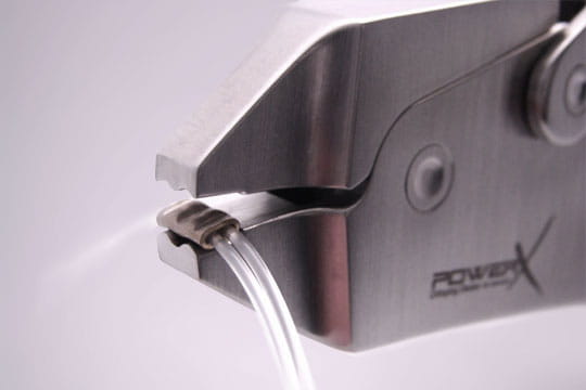 Close-up of a PowerX Crimper with crimp in it